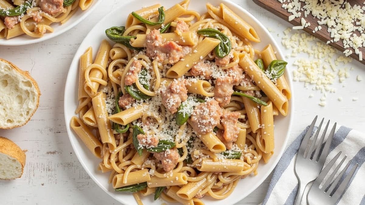 Budget Creamy Tomato Spinach Pasta