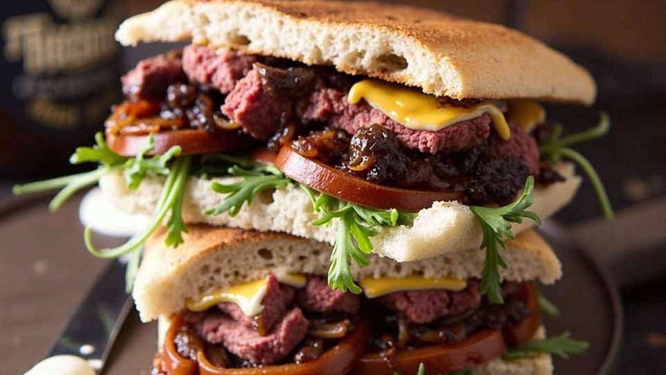 Grilled Steak with Charred Onions and Garlic Aioli