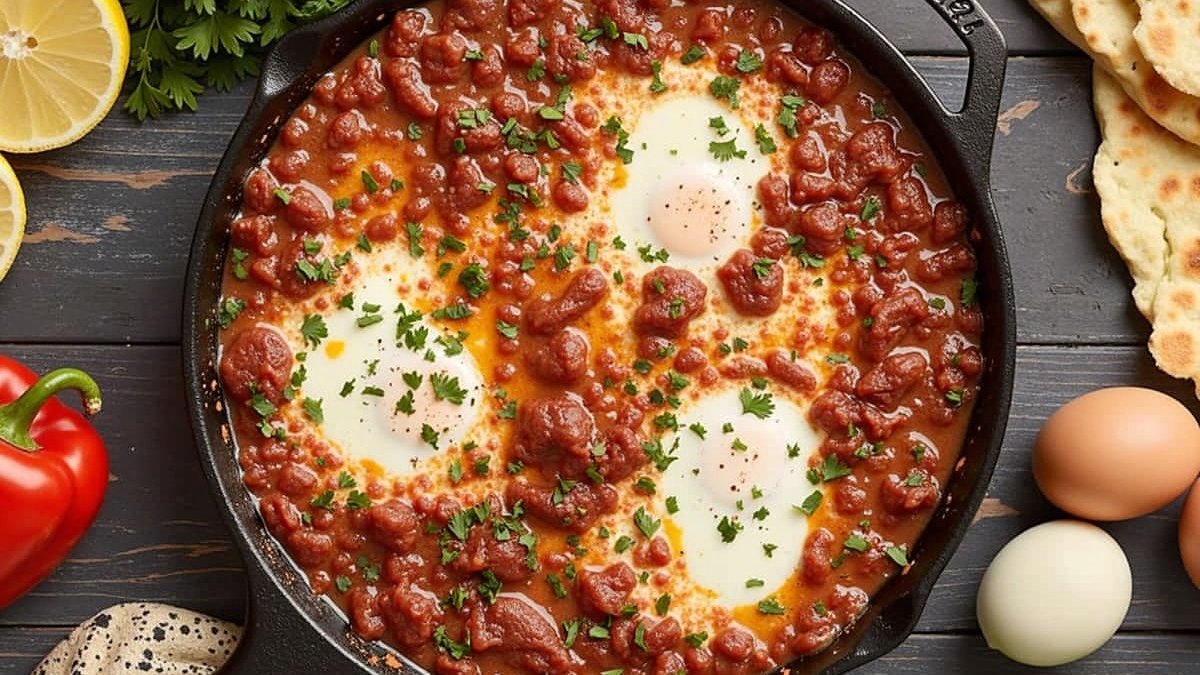 Spiced Tomato-Poached Eggs with Fresh Herbs