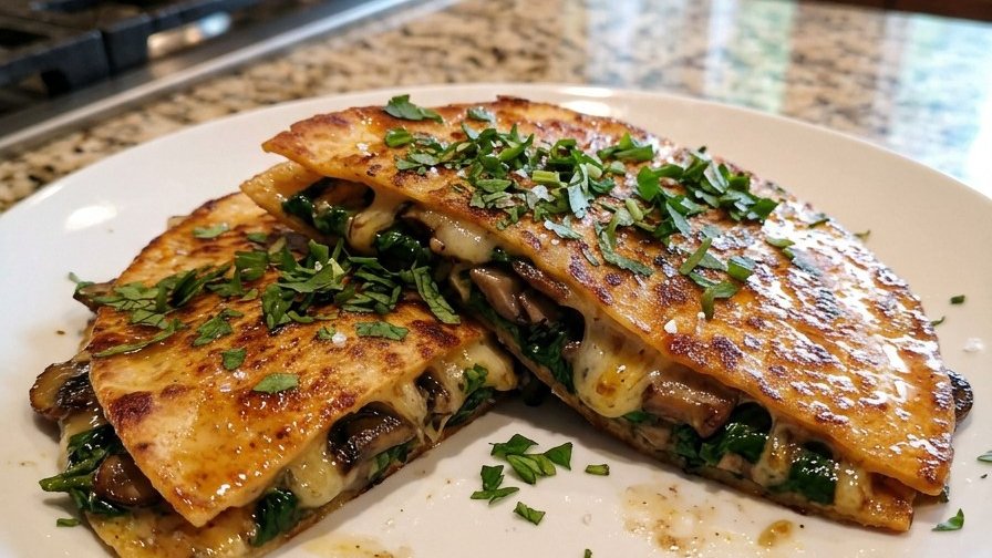 Garlicky Spinach Mushroom Quesadillas
