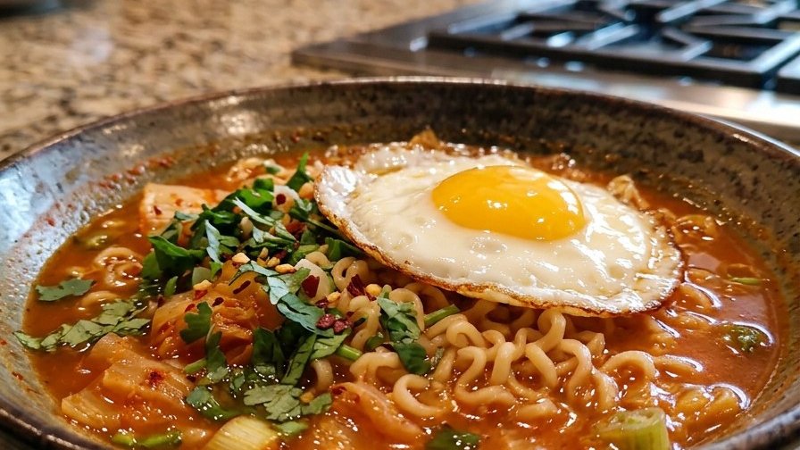 Spicy Kimchi Ramen with Fried Egg