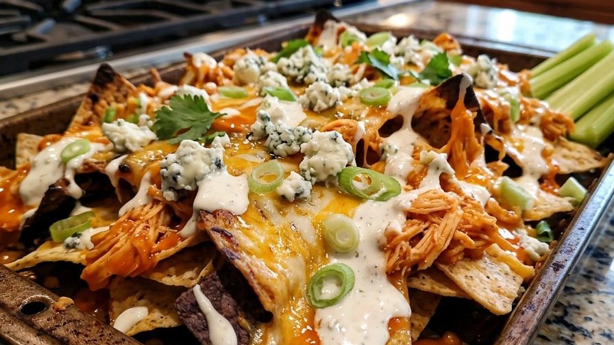 Midnight Buffalo Chicken Nachos